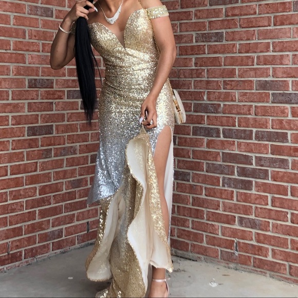 Gold/silver mid split prom dress - Picture 4 of 5
